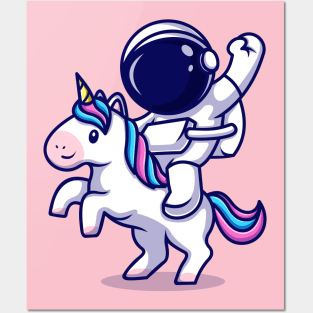 Astronaut Riding Unicorn Cartoon Posters and Art